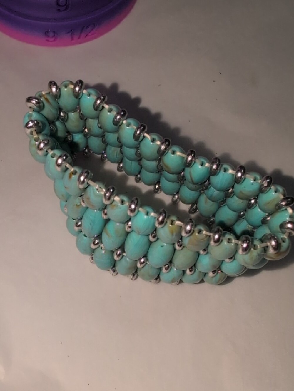 ❤️🔥10/$10❤️🔥 Faux Turquoise Silver Beaded Multi Stranded Stretchy Bracelet - Picture 6 of 7